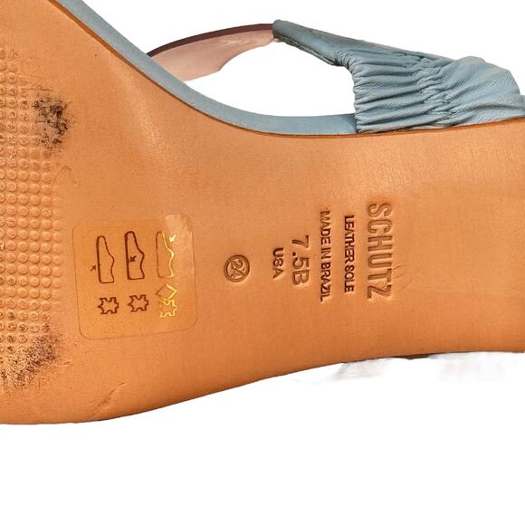 Schutz Ariella Transparent Heel Sandal Leather Women's 7.5 Blue Clear Chic Luxe - Picture 8 of 9